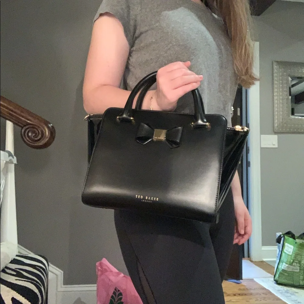 Ted Baker Black Bow-Accent Top-Handle Satchel with Gold Hardware